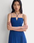 Tie-Neck Dress in Stretch Linen | Estate Blue