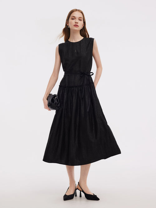 18MM Xiang Yun Silk Sleeveless Women Self-Tie Belt Maxi Dress