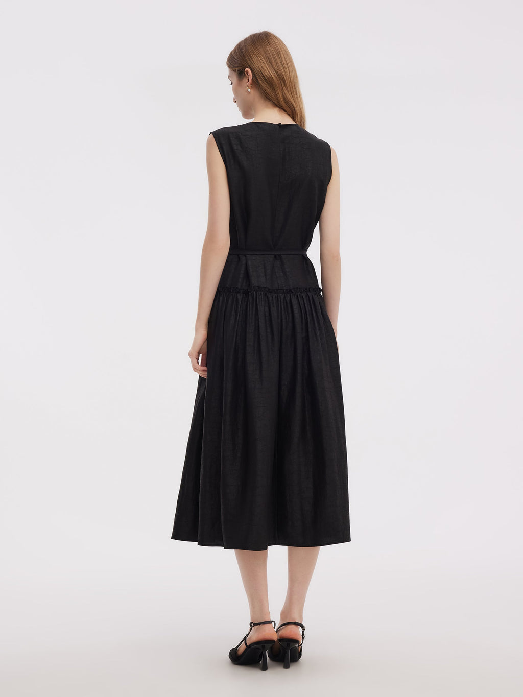 18MM Xiang Yun Silk Sleeveless Women Self-Tie Belt Maxi Dress