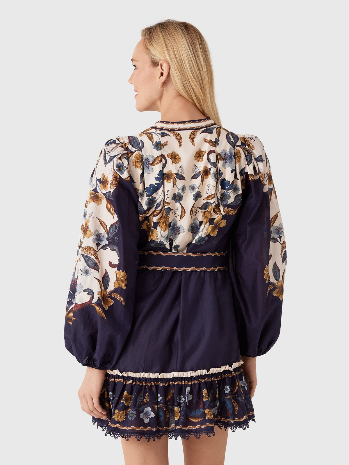 Farm Rio Women's Golden Nature Belted Long Sleeve Mini Dress