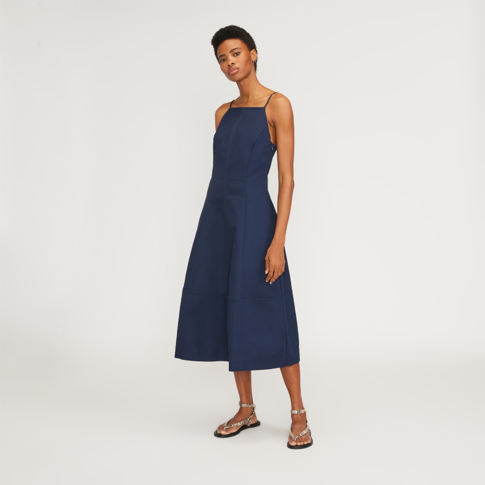 The Structured Cotton Bell Dress | Navy