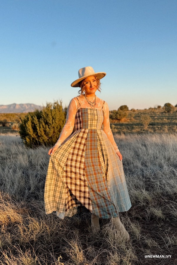 Western Charm Checkered Dress - Mint