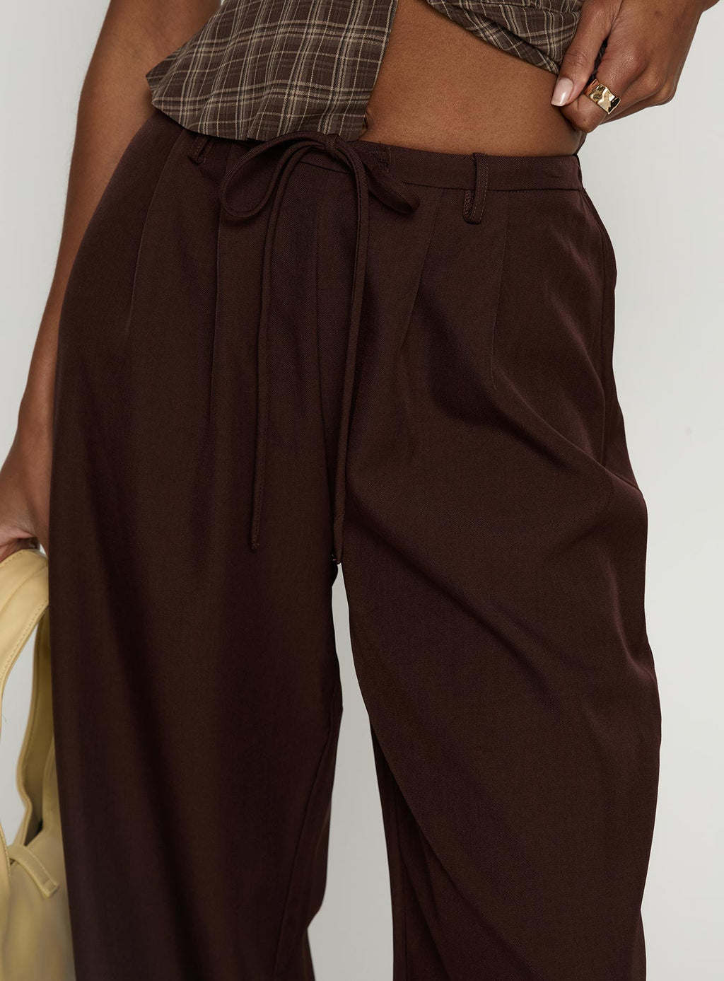 Idolised Pleated Tie Waist Pant Chocolate Brown