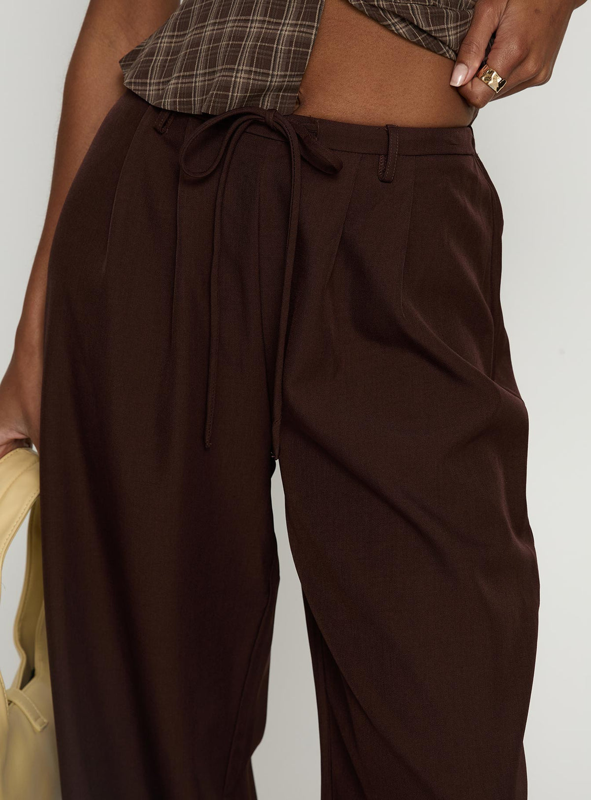 Idolised Pleated Tie Waist Pant Chocolate Brown