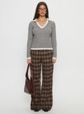 Emiroki Straight Leg Pants Brown Check