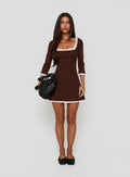Adoree 3/4 Sleeve Layered Mini Dress Chocolate / Pink