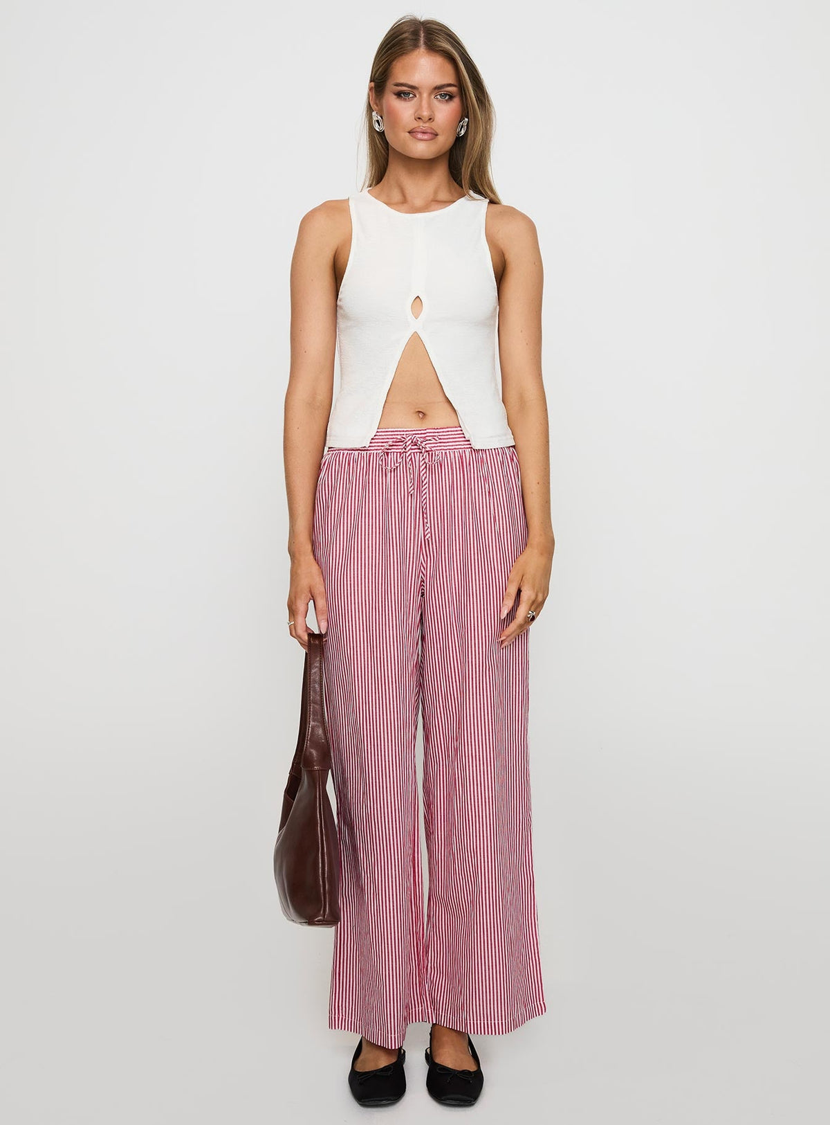 Holiday Tie Front Pants Red/White Stripe