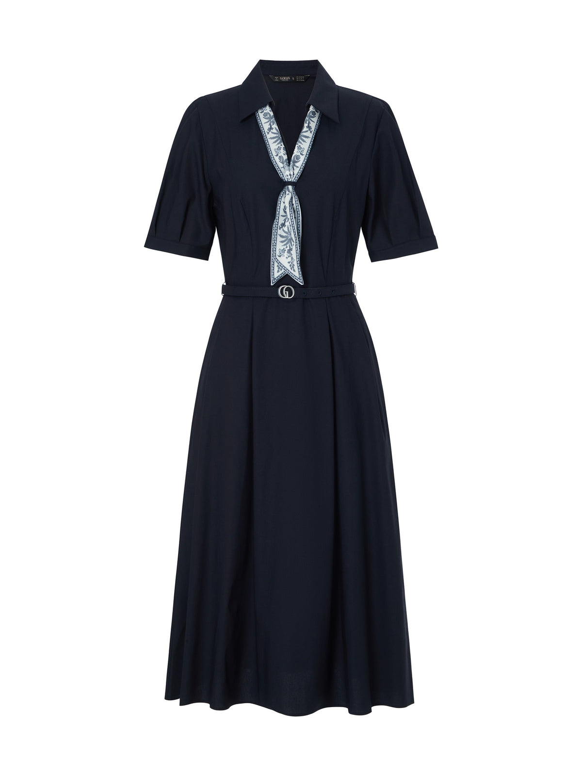 Linen Blend V-Neck Women Midi Dress With Silk Scarf And Belt