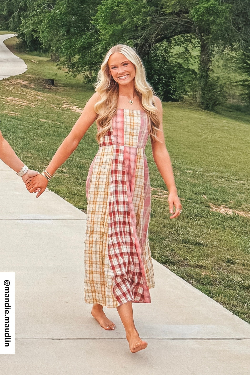 Western Charm Checkered Dress - Pink - Pre Order