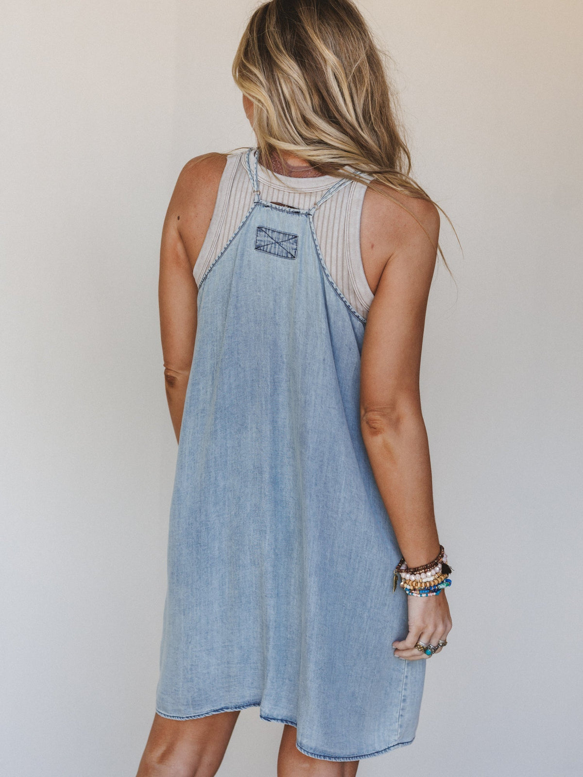High Tide Pocketed Mini Dress - Light Denim