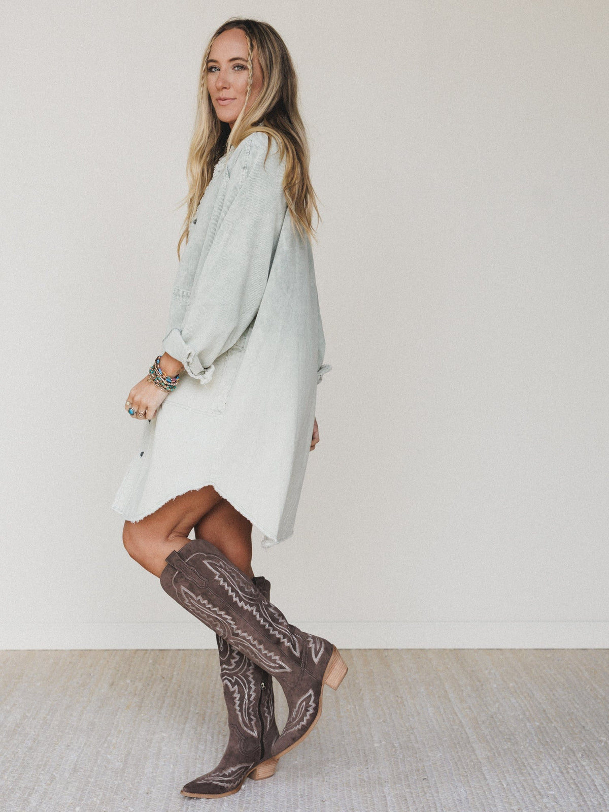 All You Do Tie Dye Corduroy Tunic Dress - Sage