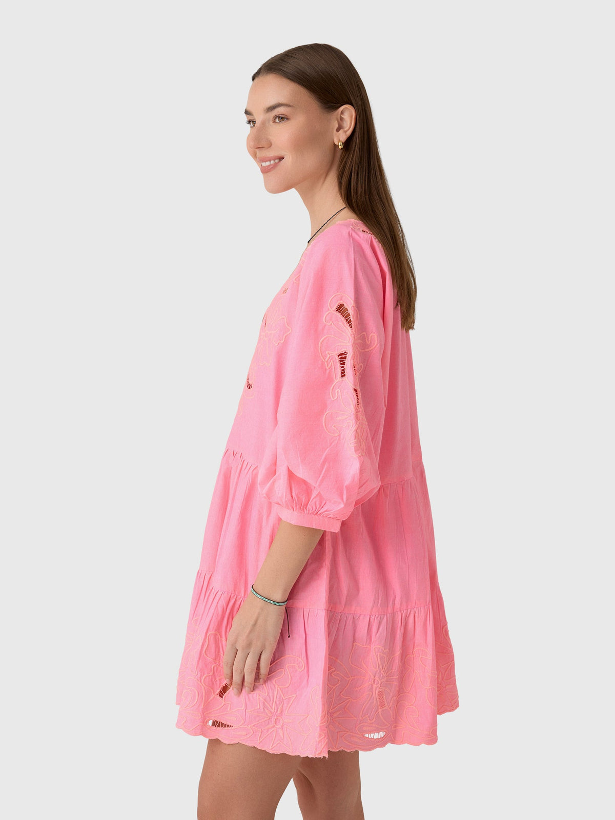 Juliet Dunn Women's V-Neck Cutwork Embroidered Dress