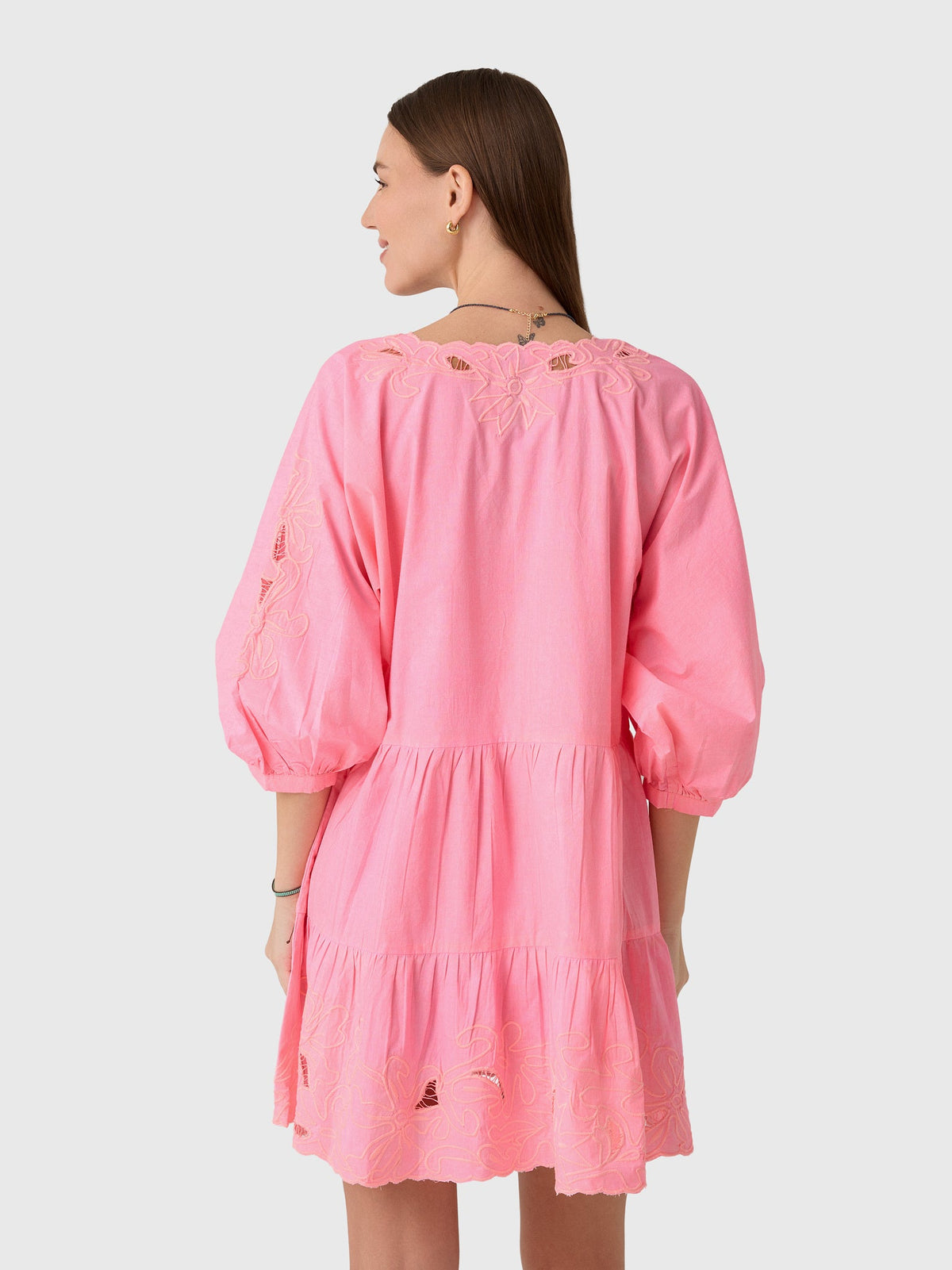 Juliet Dunn Women's V-Neck Cutwork Embroidered Dress