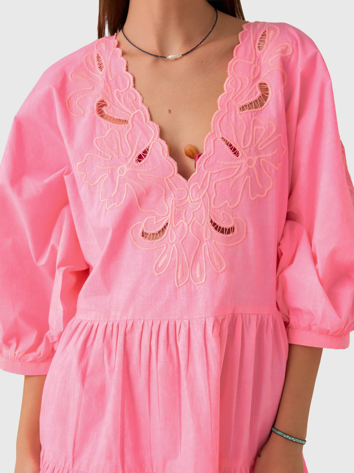 Juliet Dunn Women's V-Neck Cutwork Embroidered Dress