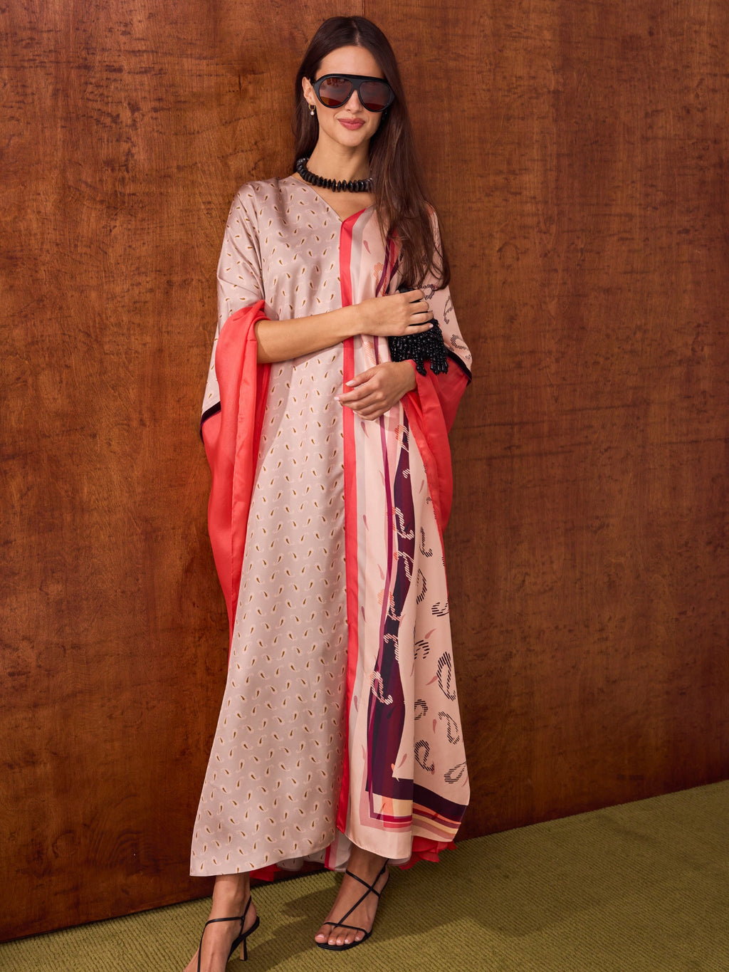 Otzio Women's Chiffon Panel Patchwork Kaftan Dress