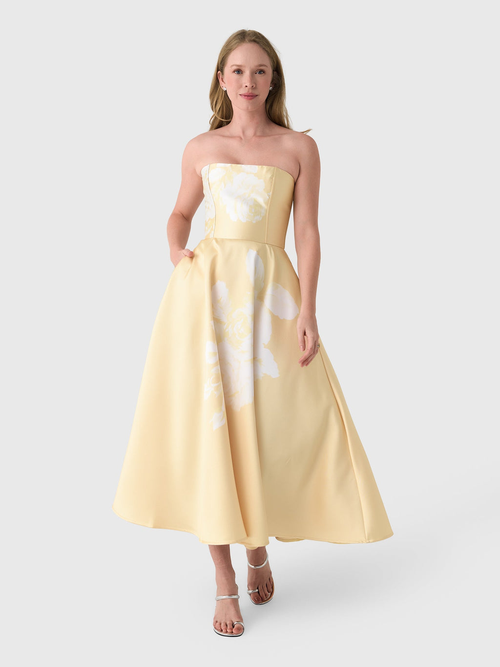 Marques Almeida Women's Heavy Satin Printed Strapless Dress