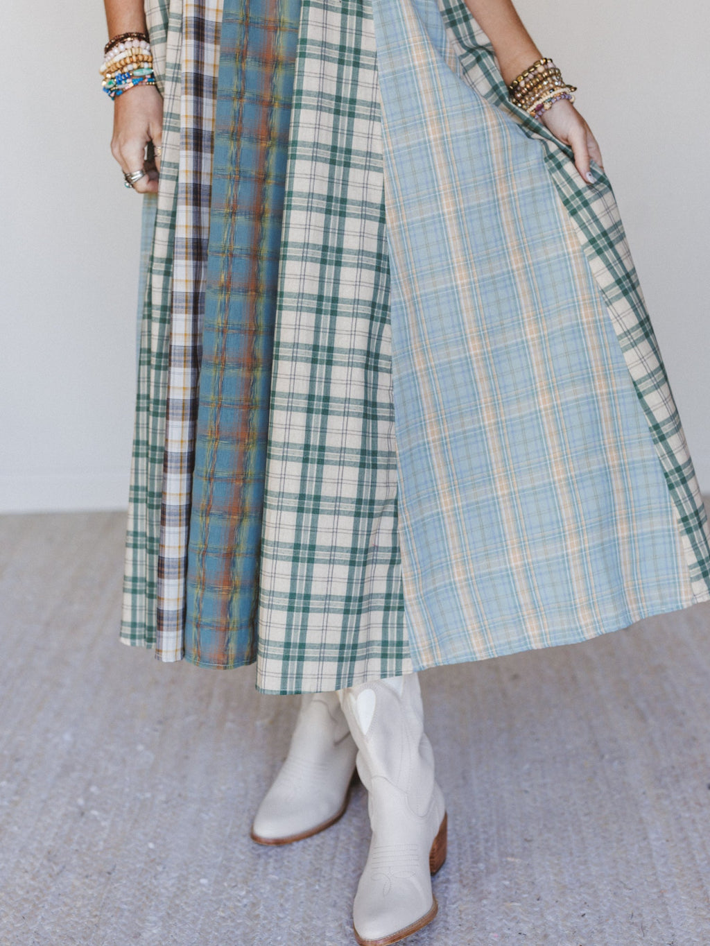 Western Charm Checkered Dress - Mint