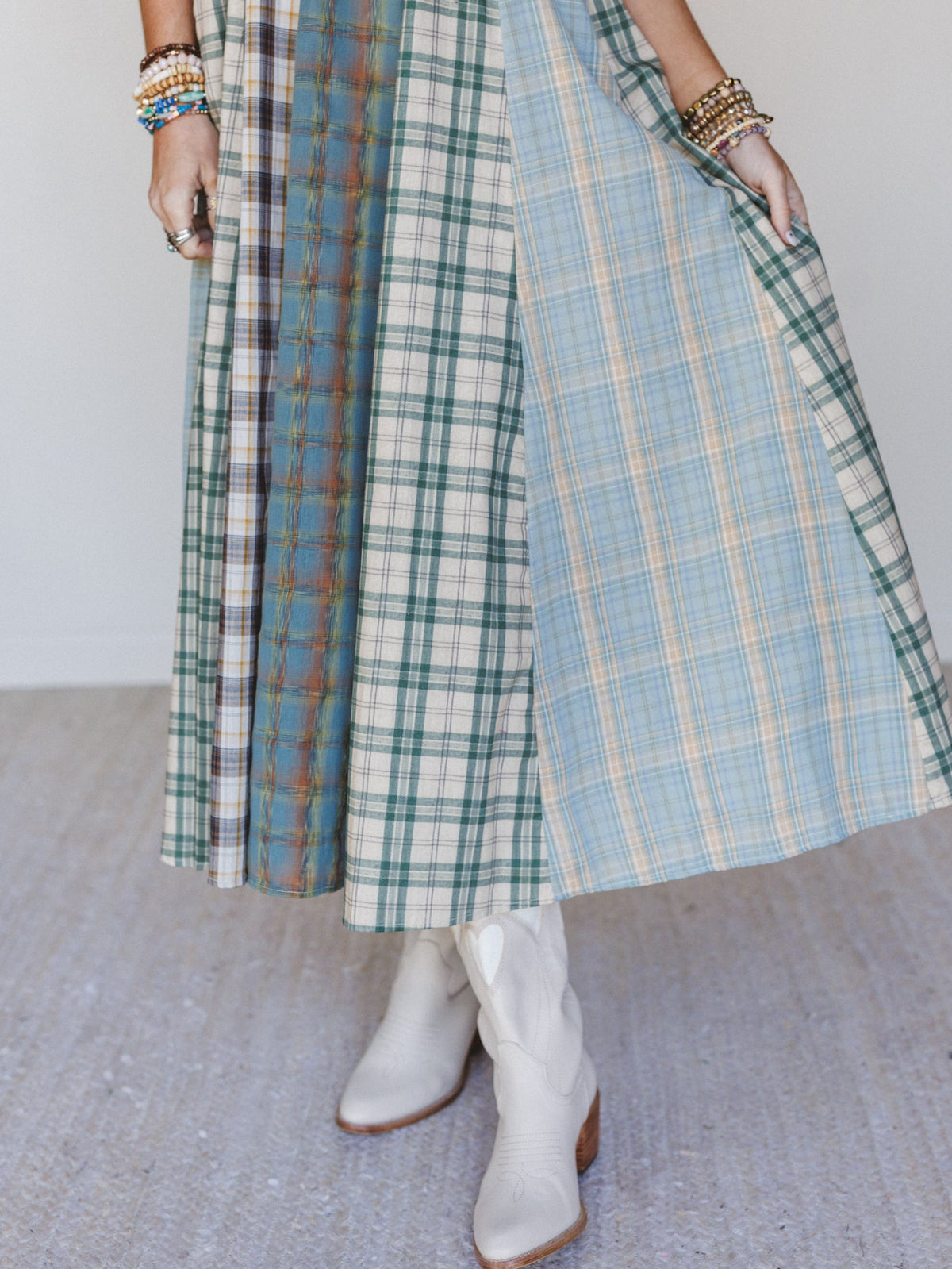 Western Charm Checkered Dress - Mint