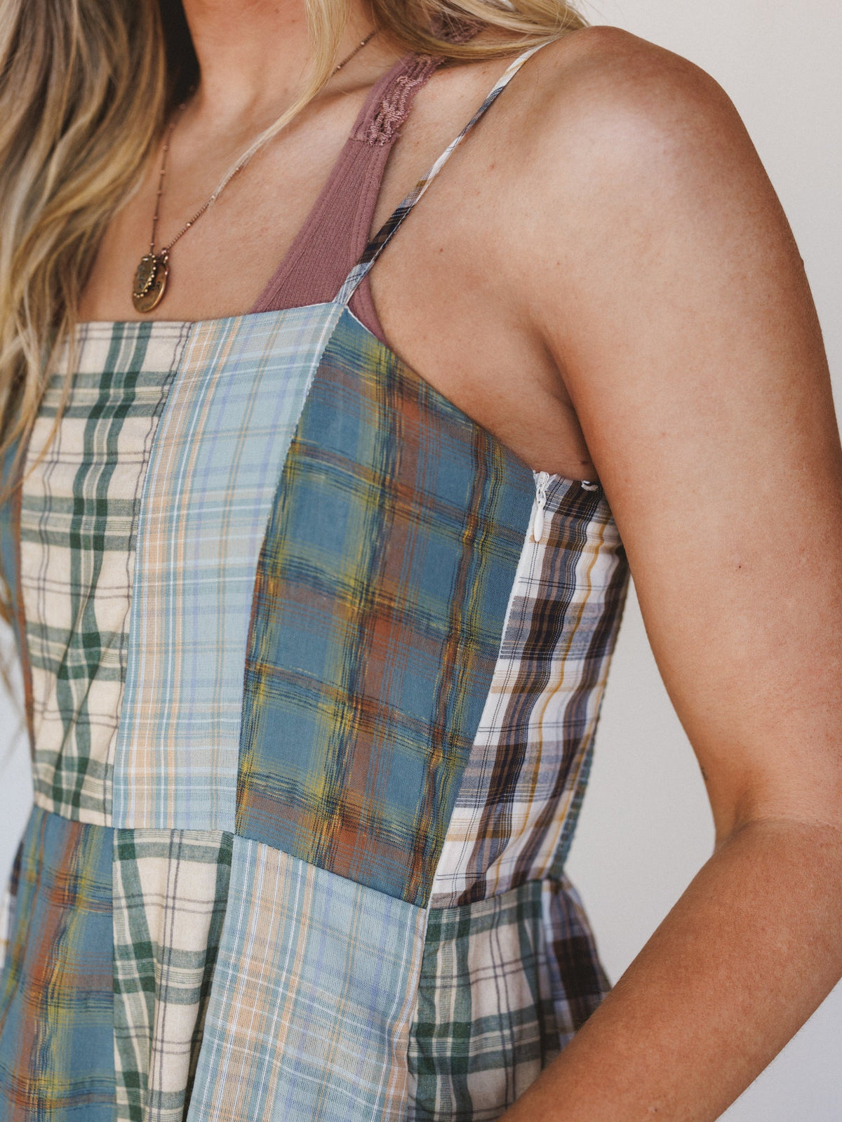 Western Charm Checkered Dress - Mint