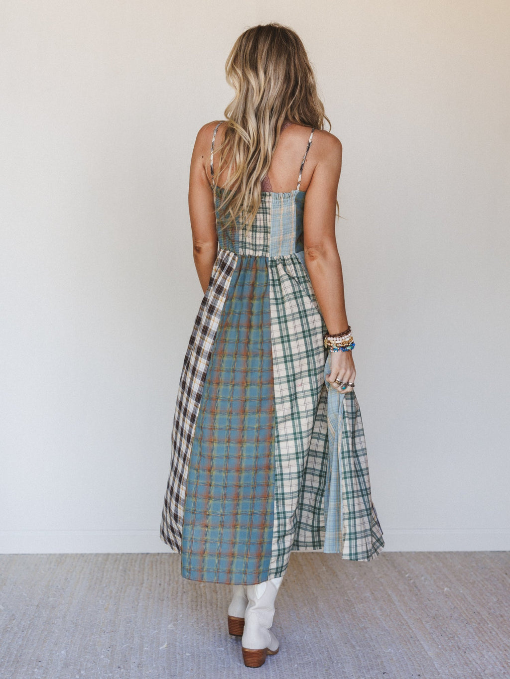 Western Charm Checkered Dress - Mint