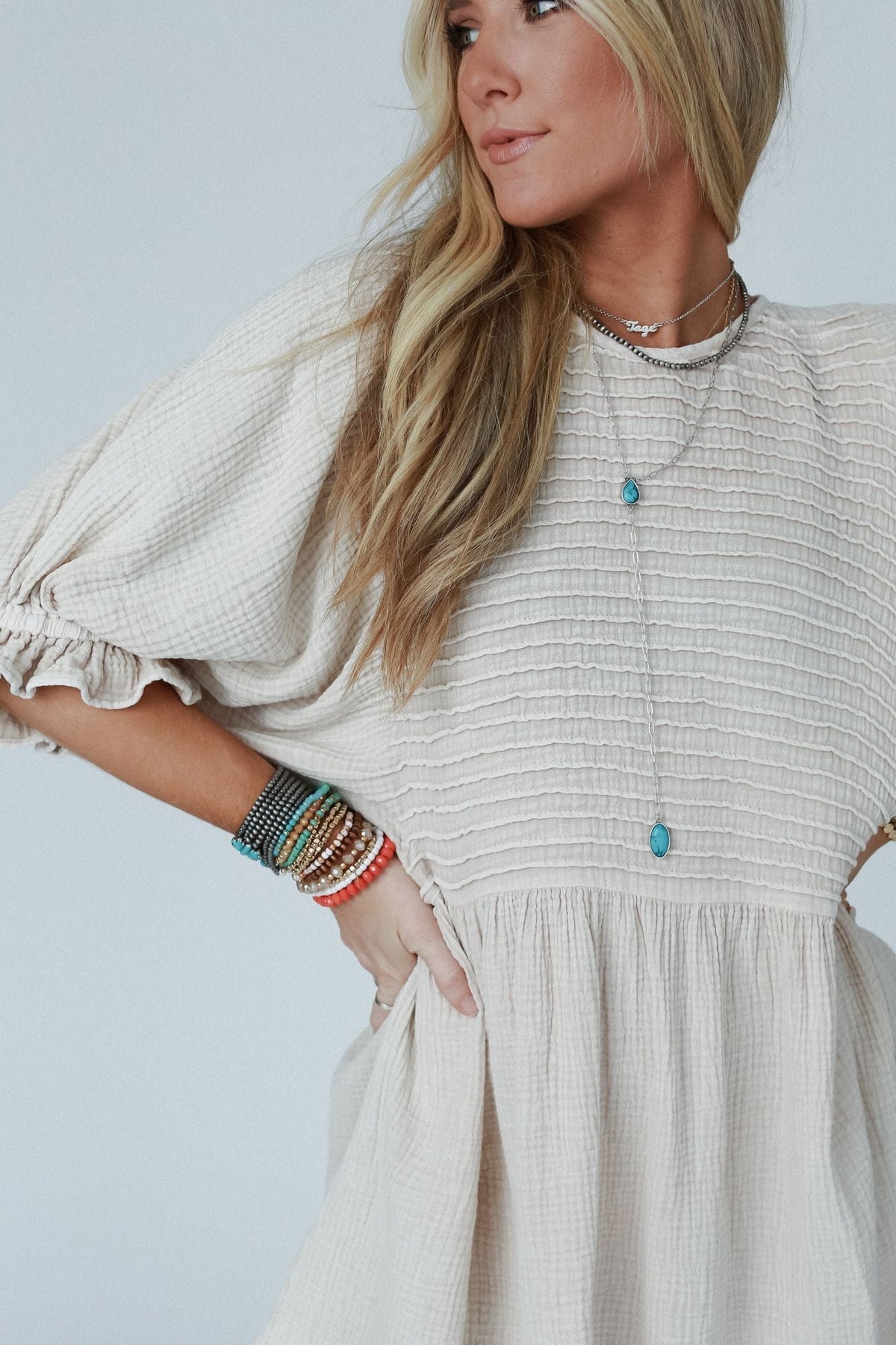 Quinn Puff Sleeve Mini Dress - Natural