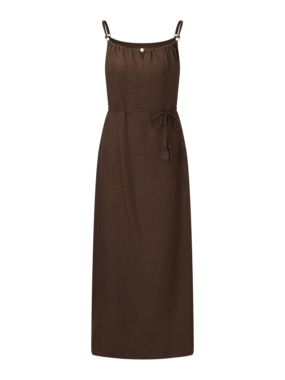 100% Linen Women Strap Maxi Dress With Tie String Belt