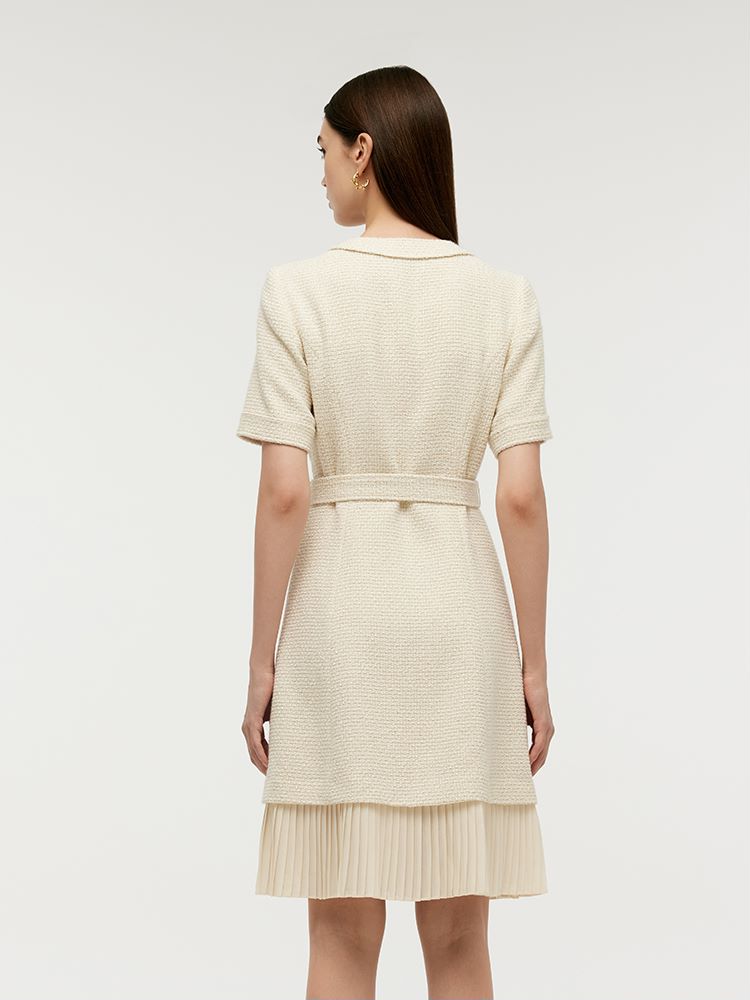 Wool Blend Tweed Women Mini Dress With Belt