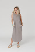 Cassie Sleeveless Pocket Maxi Dress - Coco - Pre Order