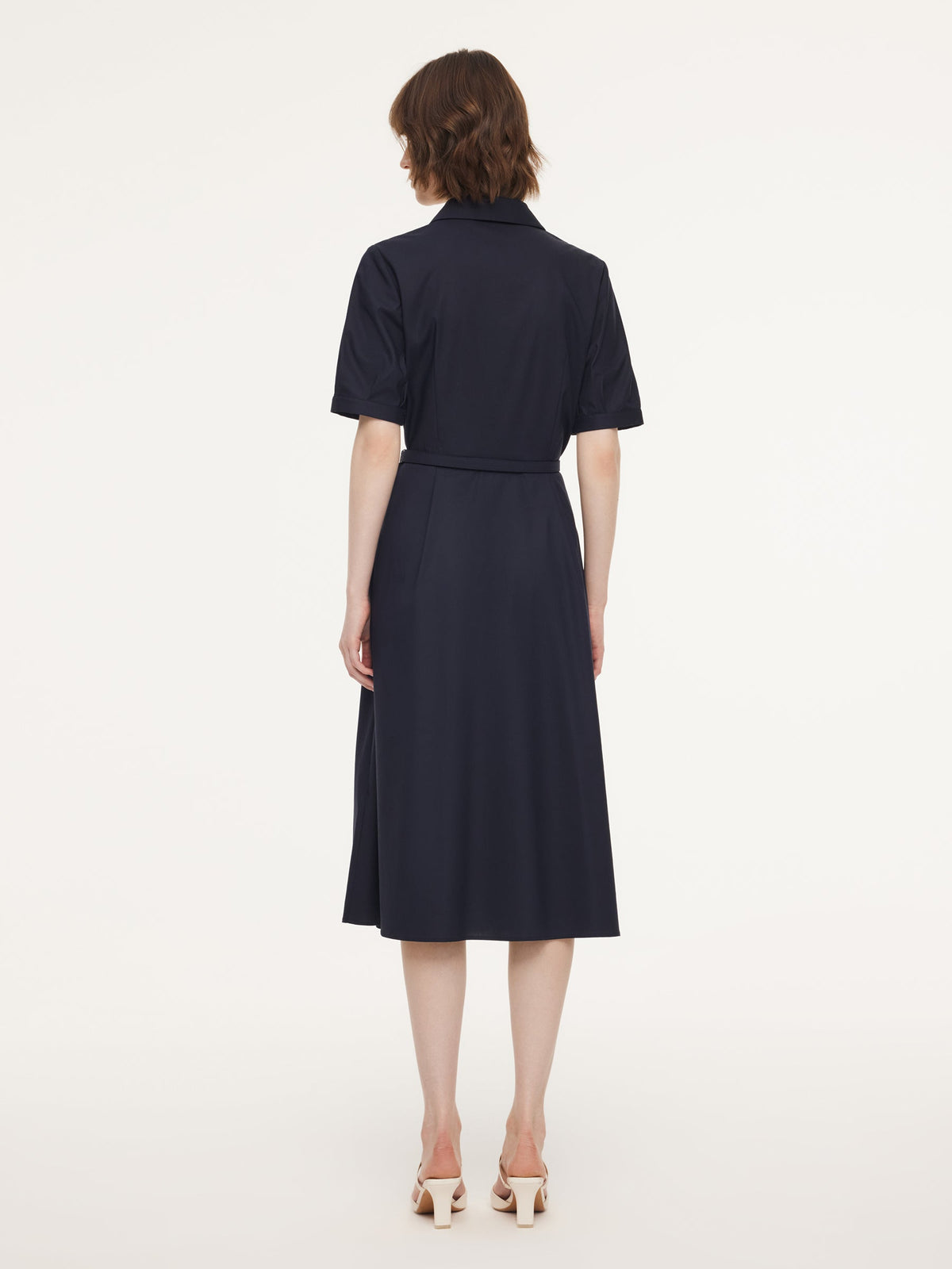 Linen Blend V-Neck Women Midi Dress With Silk Scarf And Belt