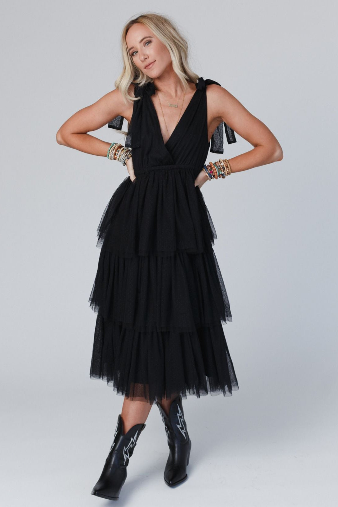 Boho Ballerina Tiered Tulle Dress - Black - Pre Order