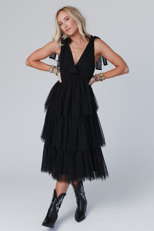 Boho Ballerina Tiered Tulle Dress - Black - Pre Order