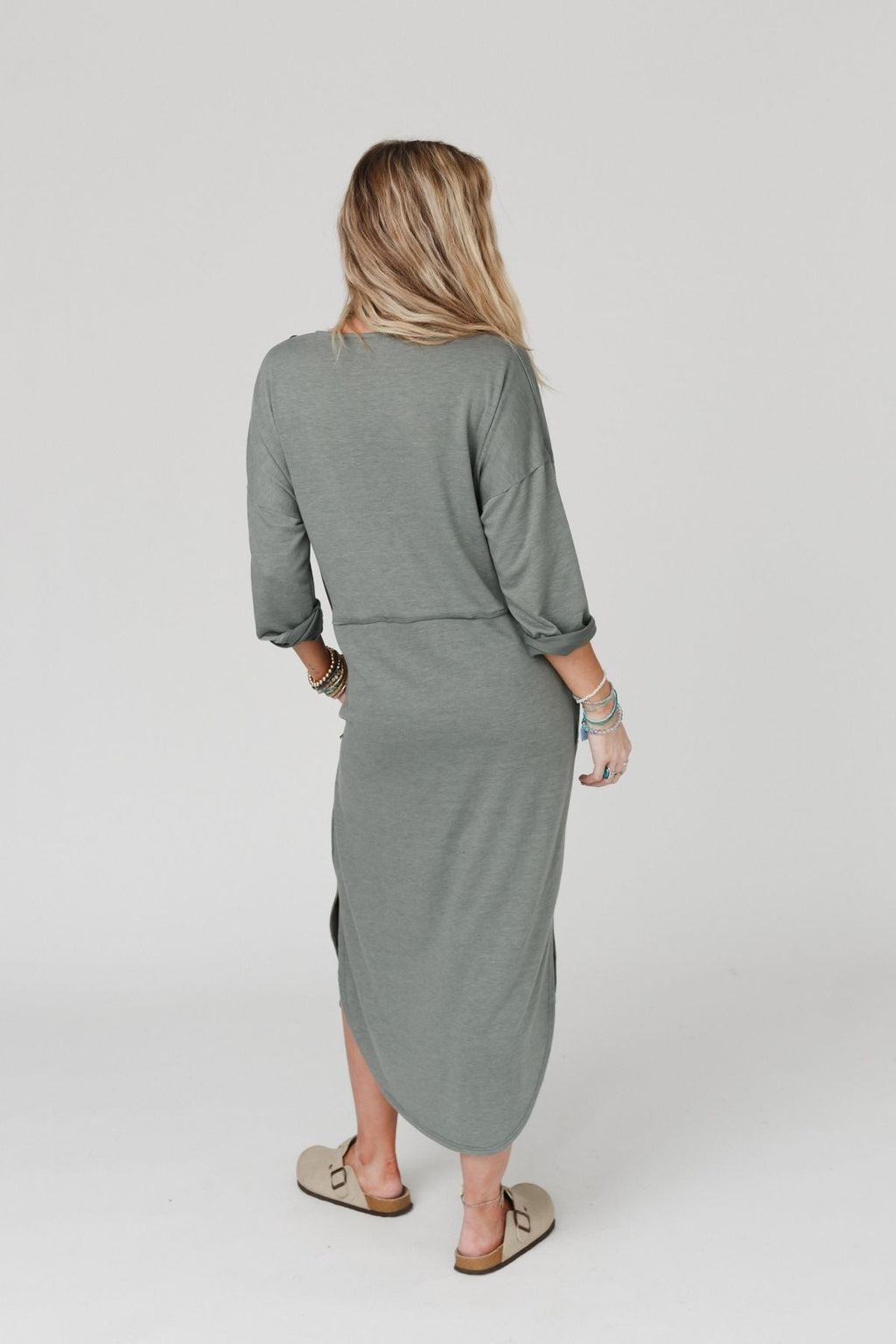 The Nest Meadow Long Sleeve Slit Maxi Dress - Light Olive
